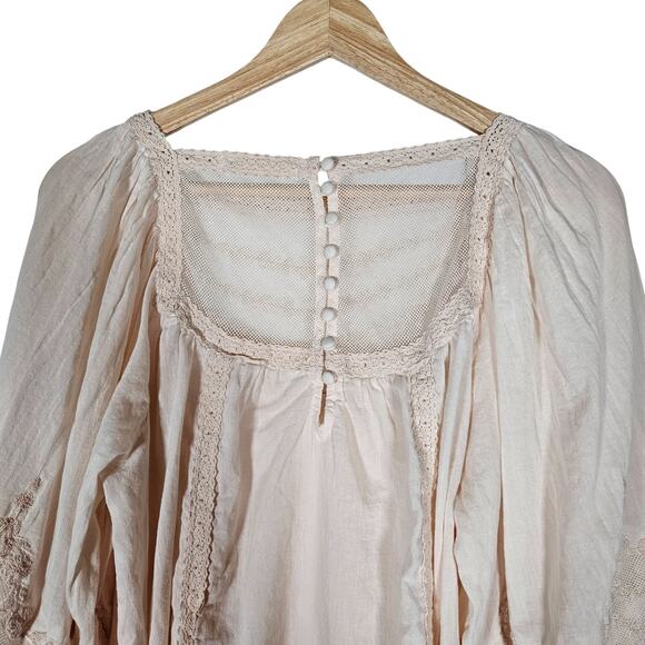 By Anthropologie Valentia Top 8 Light Pink Peasant Lace Mesh 3/4 Sleeve Blouse - Picture 10 of 13